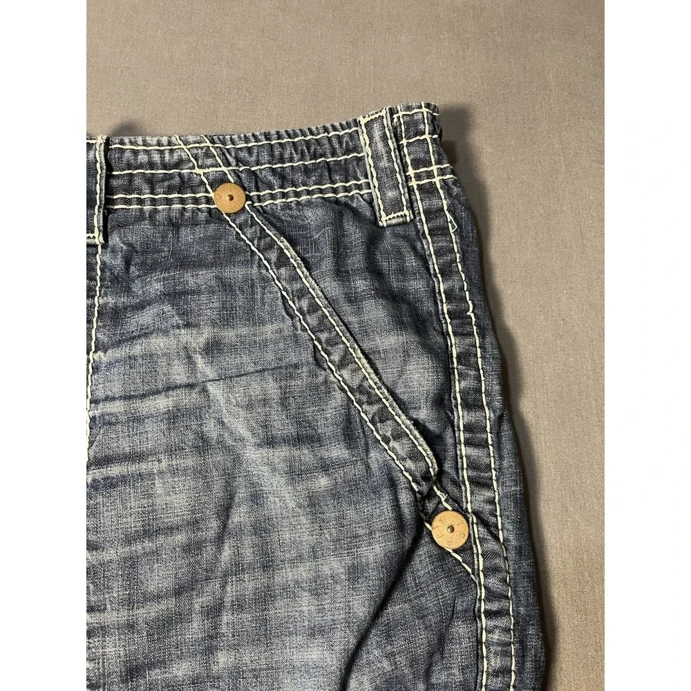 TRUE RELIGION Commander Big T Cargo Shorts Mens 42 Denim Drawstring